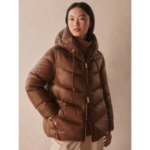 $500 NWT Varley Womens Madelina Lightweight Down Jacket Hooded Brown Size M